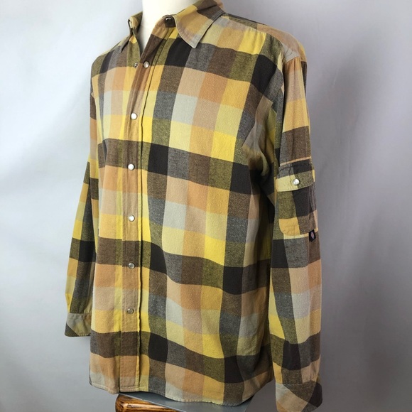 Dickies plaid flannel yellow brown snap shirt SzXL - Picture 3 of 8